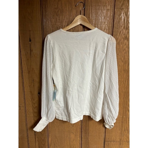 CeCe Cotton Blend Long Sheer Swiss Dot Balloon Sleeves Size S - Picture 9 of 11